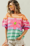 Stripe Flower Patch Sweater Top