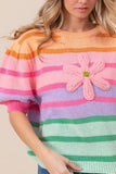 Stripe Flower Patch Sweater Top