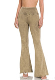 Mocha Acid Wash High-Waist Raw Hem Pants