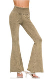 Mocha Acid Wash High-Waist Raw Hem Pants