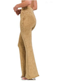 Camel Acid Wash High-Waist Raw Hem Pants