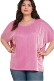 Zenana Pink Ribbed Stripe Top (Reg and Plus)