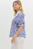 Blue and White Circle Print Top