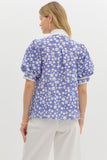 Blue and White Circle Print Top