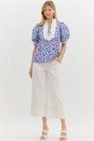 Blue and White Circle Print Top