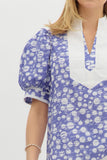 Blue and White Circle Print Top