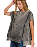 Black Acid Wash Short Sleeve Top