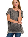 Black Acid Wash Short Sleeve Top