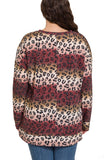 Burgundy and Rose Leopard Print V-Neck Top Plus