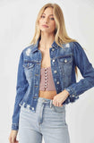Risen Shirring Sleeve Distressed Denim Jacket
