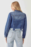 Risen Shirring Sleeve Distressed Denim Jacket