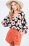 Black Floral Puff Sleeve Top