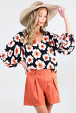 Black Floral Puff Sleeve Top