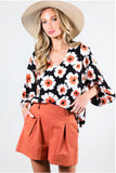 Black Floral Puff Sleeve Top