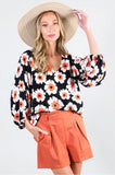 Black Floral Puff Sleeve Top
