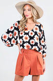 Black Floral Puff Sleeve Top