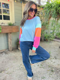 Blue Pink Colorblock Top