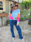 Blue Pink Colorblock Top