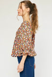 Camel Floral Print Top