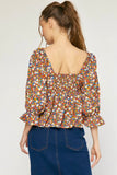 Camel Floral Print Top