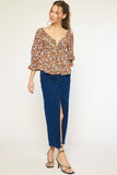 Camel Floral Print Top