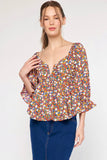 Camel Floral Print Top