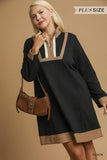 Umgee Blk Taupe Waffle Dress