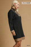 Umgee Blk Taupe Waffle Dress