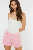 Kancan Pink High Rise Frayed Hem Shorts