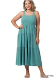 Dusty Teal Smocked Midi Dress Plus