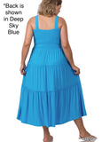 Dusty Teal Smocked Midi Dress Plus