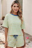 Pink and Yellow Stripe Short Set