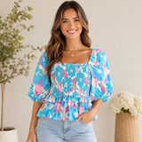 Teal and Pink Floral Top