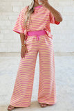 Pink and Yellow Stripe Short Set