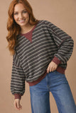 Black & Burgundy Stripe Ribbed Sweatshirt