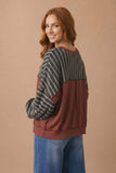 Black & Burgundy Stripe Ribbed Sweatshirt