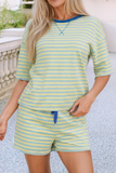Pink and Yellow Stripe Short Set