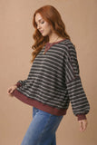 Black & Burgundy Stripe Ribbed Sweatshirt