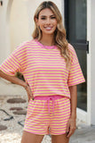 Pink and Yellow Stripe Short Set