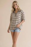 Pink Collared Striped Knit Top