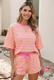 Pink and Yellow Stripe Short Set