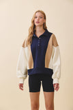 Navy and Tan Colorblock Sweatshirt