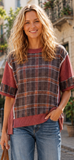 Red Plaid Rib Knit Top