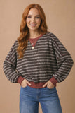 Black & Burgundy Stripe Ribbed Sweatshirt