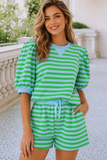 Green and Blue Stripe Shorts Set (Small-4X)