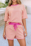 Pink and Yellow Stripe Short Set