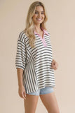 Pink Collared Striped Knit Top
