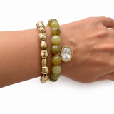 Ellison+Young Marbled Bead Stretch Bracelet Set of 2, Organic Gold with Crystal Coin Charm