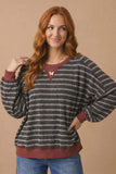 Black & Burgundy Stripe Ribbed Sweatshirt