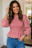 Red Plaid Smocked Top
